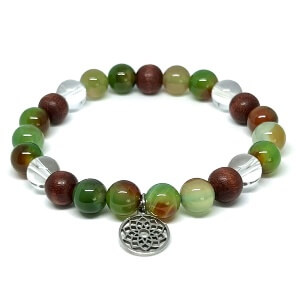 Minerální náramek achát, křišťál, dřevo - LESNÍ KRÁLOVSTVÍ